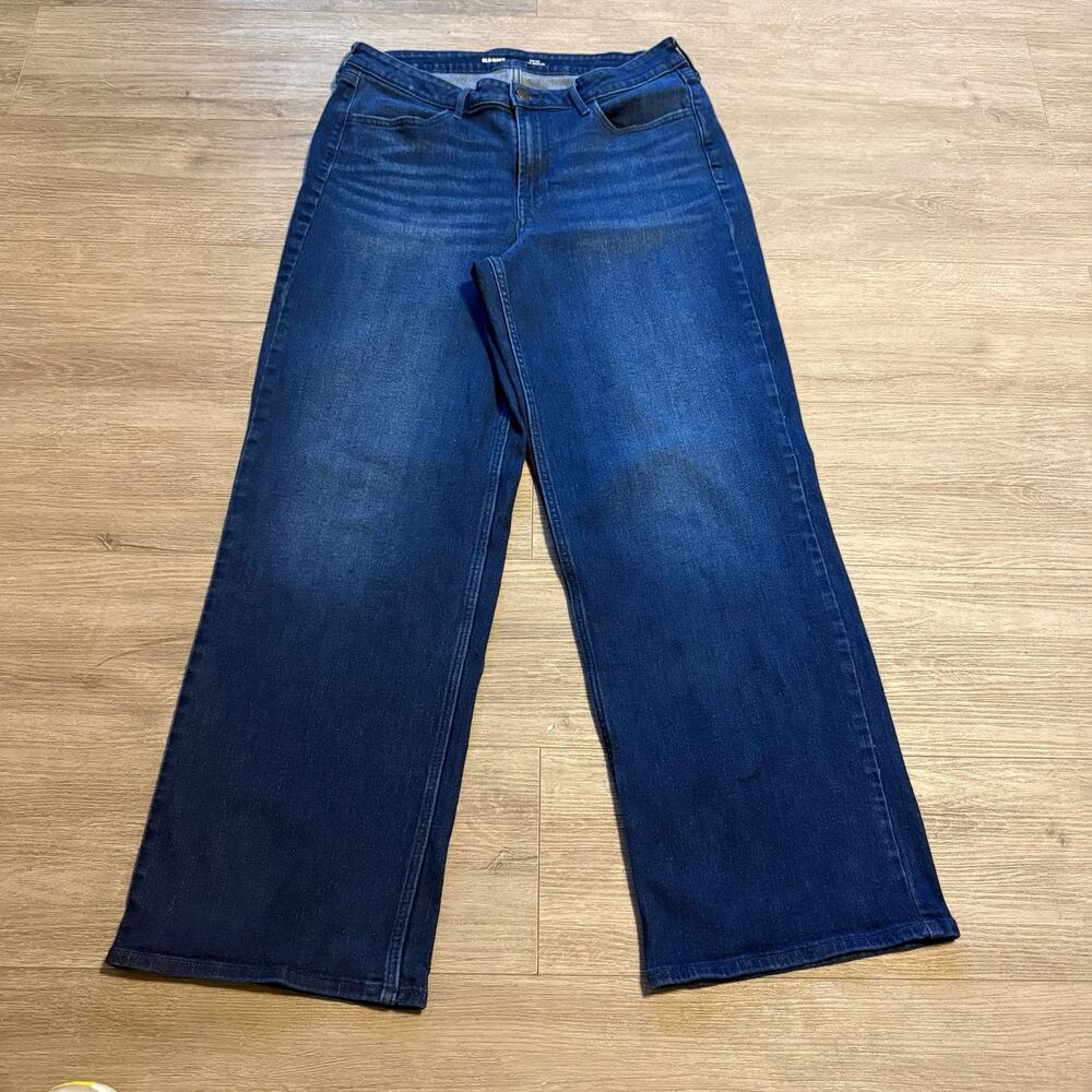Old Navy High Rise Wow Wide Leg Jeans Dark Wash Stretch Women’s Size 14 - Picture 2 of 7